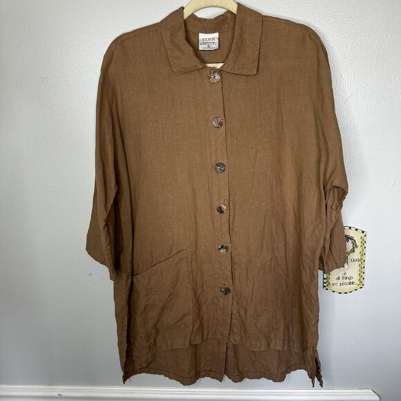 Click USA 100% Linen Loose Boxy 3/4 Sleeve Button down Top Shirt Large 48B 32L - Picture 3 of 11